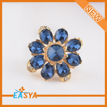 High Quality Blue Rhinestone Flower Ring Gold Design