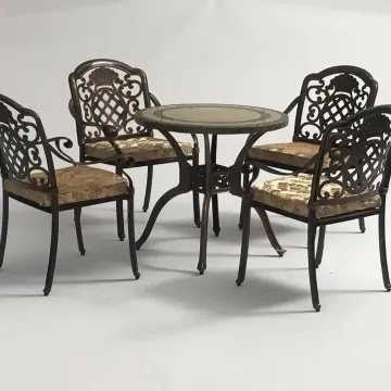 Hot Selling Cast Aluminum Courtyard Furniture Set: Outdoor Dining Table and 6 Chairs