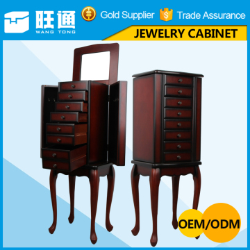 Hot sales Natural Color wood storage cabinet with mirror jewelry wooden cabinet