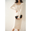 U neck full wool pure colour pit dress