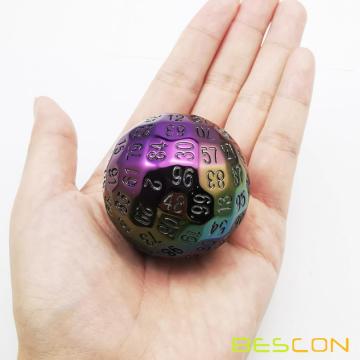 Dés à 100 faces en métal plaqué Bescon, dés de jeu D100, dés polyédriques solides à 100 faces de 45 mm de diamètre (1,8 pouce)