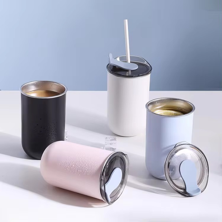 Color - Block Stainless Steel Tumbler with Straw