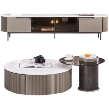 Italian High Gloss Rock Plate Tea Table & Fashionable Tempered Glass Small Tea Table