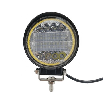 72W 4-inch 6000K LED Work Lamp Bar: White Light with Yellow Angel Eyes Halo Round LED Work Lights and DRL for Car, SUV, Trucks Fog Lamps