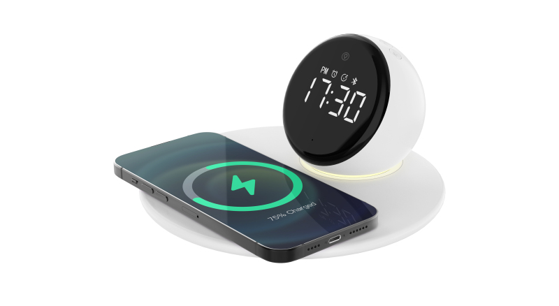 2024 Multifunction atmosphere light rgb desk lamp alarm clock BT speaker 15w fast charging wireless charger