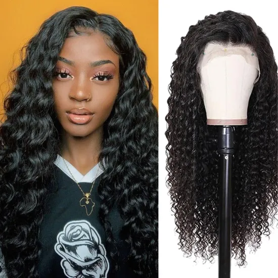 Luxuriant Brazilian Hair Lace Wig Vendor Cuticle Aligned Virgin Human Hair Deep Wave 4x13 Transparent Lace Front Wig