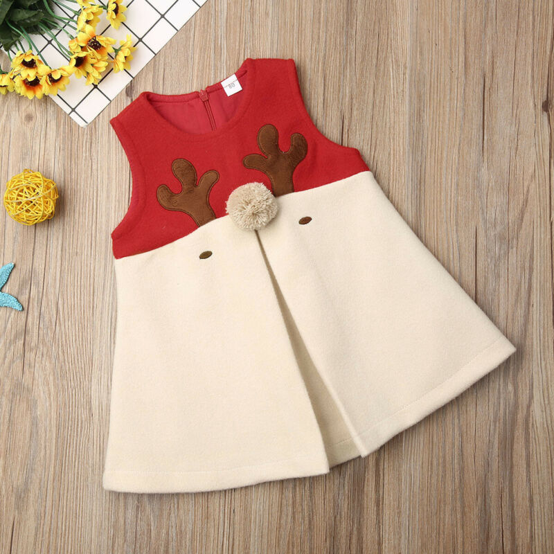 Emmababy Newborn Baby Girls Kids Hairy Christmas Xmas Vest Antlers Tops Cotton Clothes Baby Girls Cartoon Waistcoats 1-5 Years