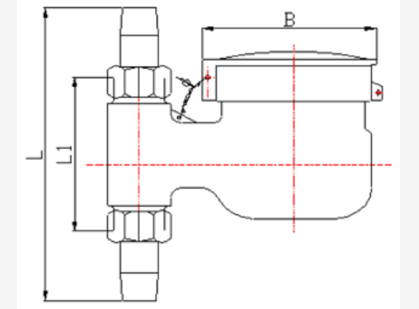 Dimension drawing of upright rotary wing dry water meter