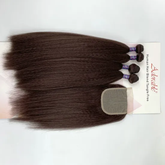 Packet synthetic Hair Extensions 4pcs Hair Bundles and a middle part lace closure One Pack Deal For Women Kinky Straight