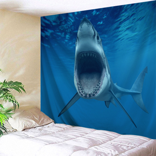 Shark with Big MouthTapestry Blue Animal Wall Hanging Horrible Blue Tapestry for Children Livingroom Bedroom Home Dorm Decor