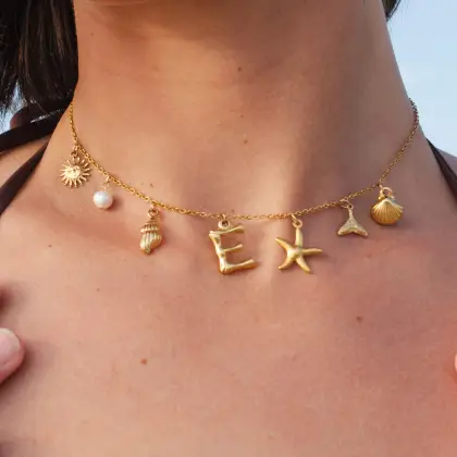 Summer Beach Fashion: Stylish Non-Tarnish Stainless Steel Choker Necklaces with Boho Letters, Shells, Pearls for Women