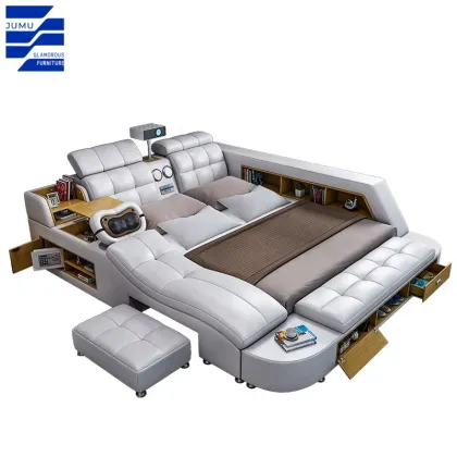 Wholesale Customizable Multifunction Solid Wood Storage Bed with Massage, Music, and Leather Foldable Tatami