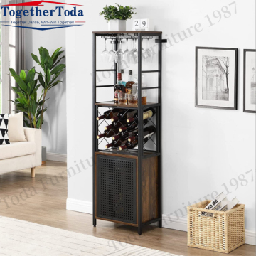 Vertical bar cabinet wine rack with adjustable partition