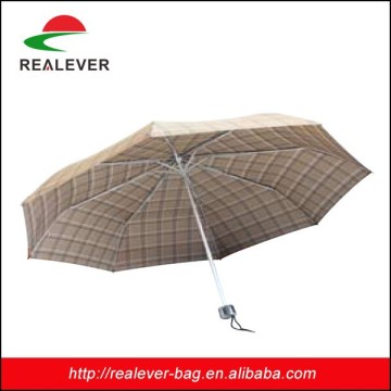 21" *8K Brown plaid 190T pongee three fold manual open umbrella