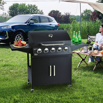 Outdoor Big barbeque gas grills 5 Burner commercial barbecue Grill With Side Cooker Flat Top