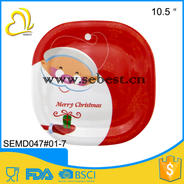 Cheap 10.5" Santa Claus pattern quare shape melamine plates bulk
