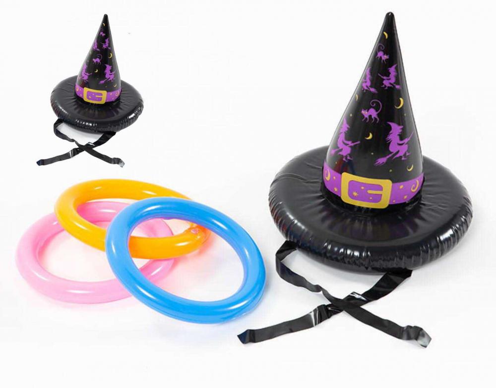 Jogo de arremesso de chapéu de bruxa em PVC inflável para Halloween