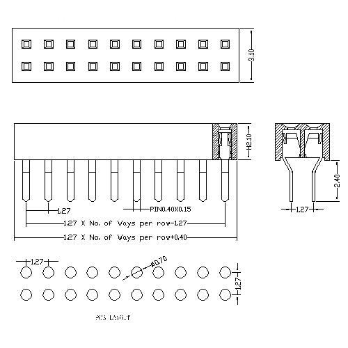 1.27 mm Female Header Dual Row Straight Type 1.27 mm Female Header Dual Row Straight Type