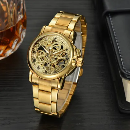 golden classic brand mechanical women watch
