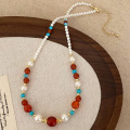 Natural Stone Red Agate Crystal Abacus Beads Necklaces