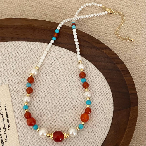 Natural Stone Red Agate Crystal Abacus Beads Necklaces