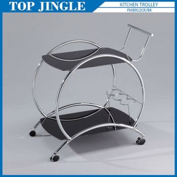 2 Tier Circle Design 4 Wheel Metal Wire Serving Cart