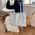 Reusable Portable Large Custom Blue Striped Canvas Bag