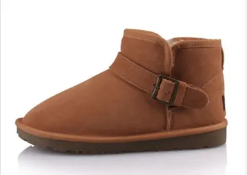 Brown Ankle Mens Winter Snow Boots With Cow Suede Waterproof