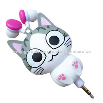 Hot sale, promotional, silicone, customized, cute, retractable in-ear earphone
