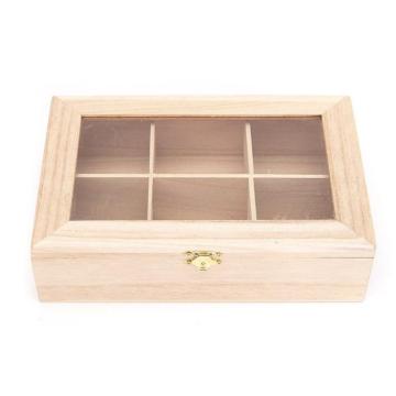 Wooden Tea Bags Gift Box With Glass Lid