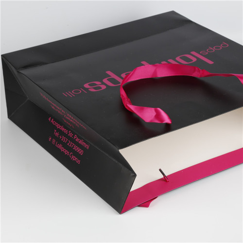 Cheap Large Black Paper Bags with Ribbon Handles