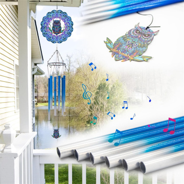 Outdoor Metal Wind Chimes with Owl Spinner for Garden, Patio, Backyard or Porch