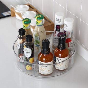 Clear Plastic Cabinet Condiment Oil Storage Tray - 360 Degree Rotating Kitchen Organizer