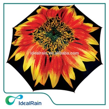 23 inches 100%polyester fabric wood handle sunflower umbrella