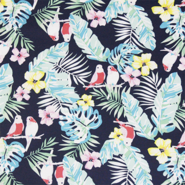 Wholesale 100% Polyester Fabric with Birds and Leaves Boho Print