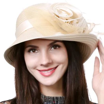 Women's Kentucky Derby Church Dress, Wedding Party Feather Bucket Cloche Oaks Bowler Hat S608