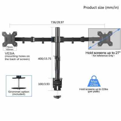 Adjustable Dual Monitor Arm Stand for Computer Desks