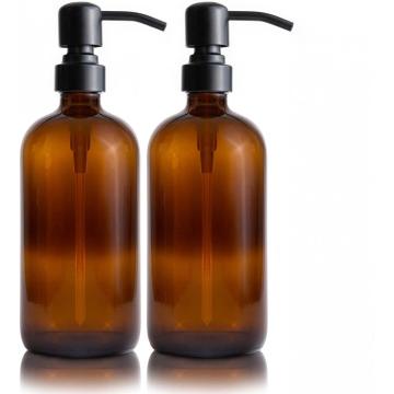 16OZ Amber Glass Lotion Bottles Stainless Steel Pumps