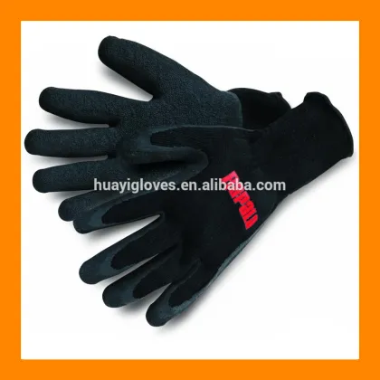 Black Cotton Knitted Liner Crinkle Latex Coated Grip Marine Fisherman Glove For Fishing