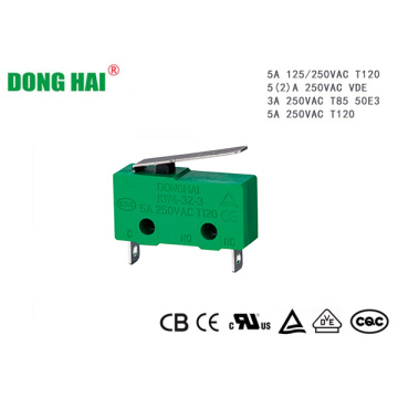 Мініятурны мікравыключальнік, зялёны 17 мм, рычаг звычайнага закрыцця