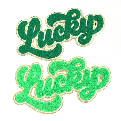 Wholesale Large Chenille Patches - White Green Lucky Letter Patch for Clothing