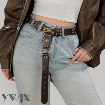 Riveted women's belt with jeans