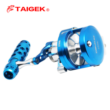 TAIGEK 7+1BB Aluminum Saltwater Spinning Reel with Double Speed and 25kg Drag Power for Sea Fishing