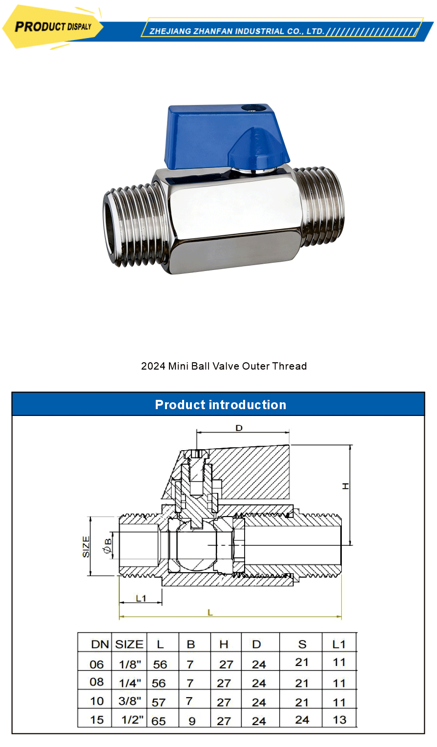 Mini ball valve with external threads