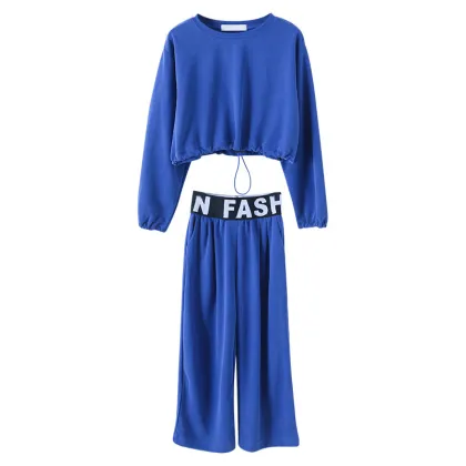 High quality girls 100% cotton sweat suit solid color hip hop 2-piece set girls sweat suit