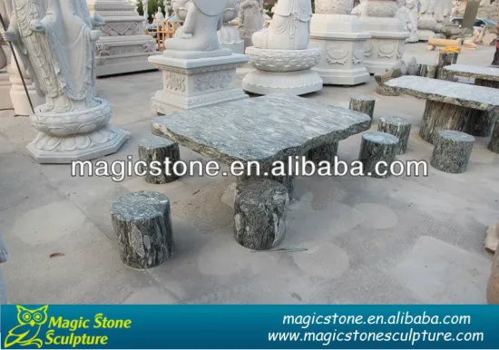 square stone table and benches
