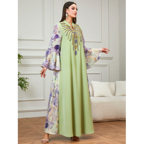 منجوق دوزی V یقه فلر آستین Abaya