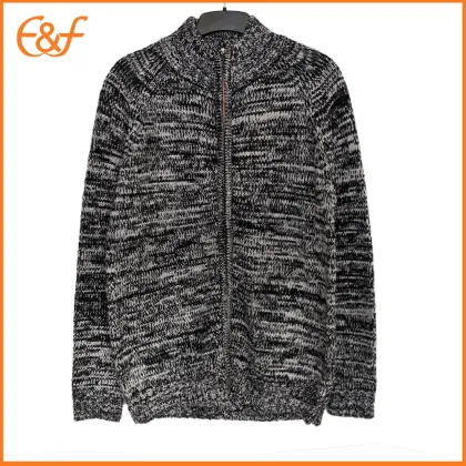 Full Zip Fancy Yarn Cardigan Sweater for Men