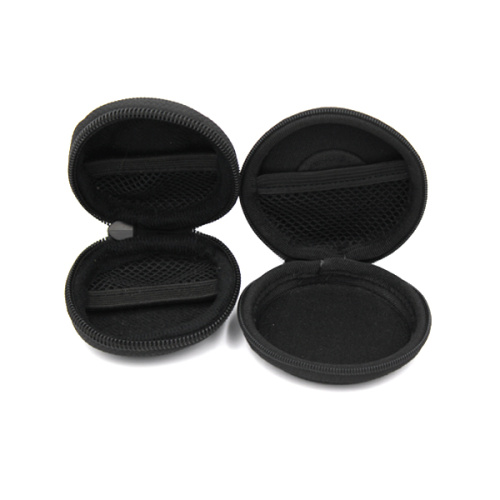 Top quality mini leather hard shell round earphone case with hook