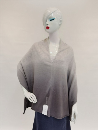 Ombre Color Cotton Cashmere Knitted Scarf Poncho